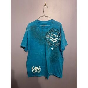 MMA Elite Lost Souls Ride Hard Vengeance Blue T-Shirt SZ XL Y2K Skulls Grunge